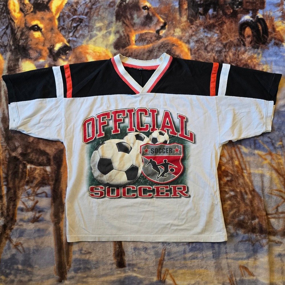 Vintage Official Soccer 90s Mesh Striped Jersey Cropped Style Tee sz Medium